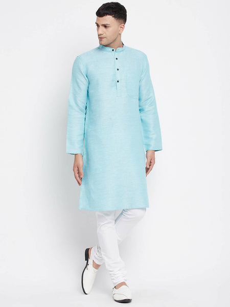 Even Apparels Blue Rayon Men's Kurta With Band Collar