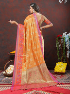 Lorenvalley Fashion Orange Kanjivaram Silk Woven Design with Zari Weaving Saree