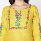Cheera Hand Block Print Yellow Straight Kurta (MAAI-058K)