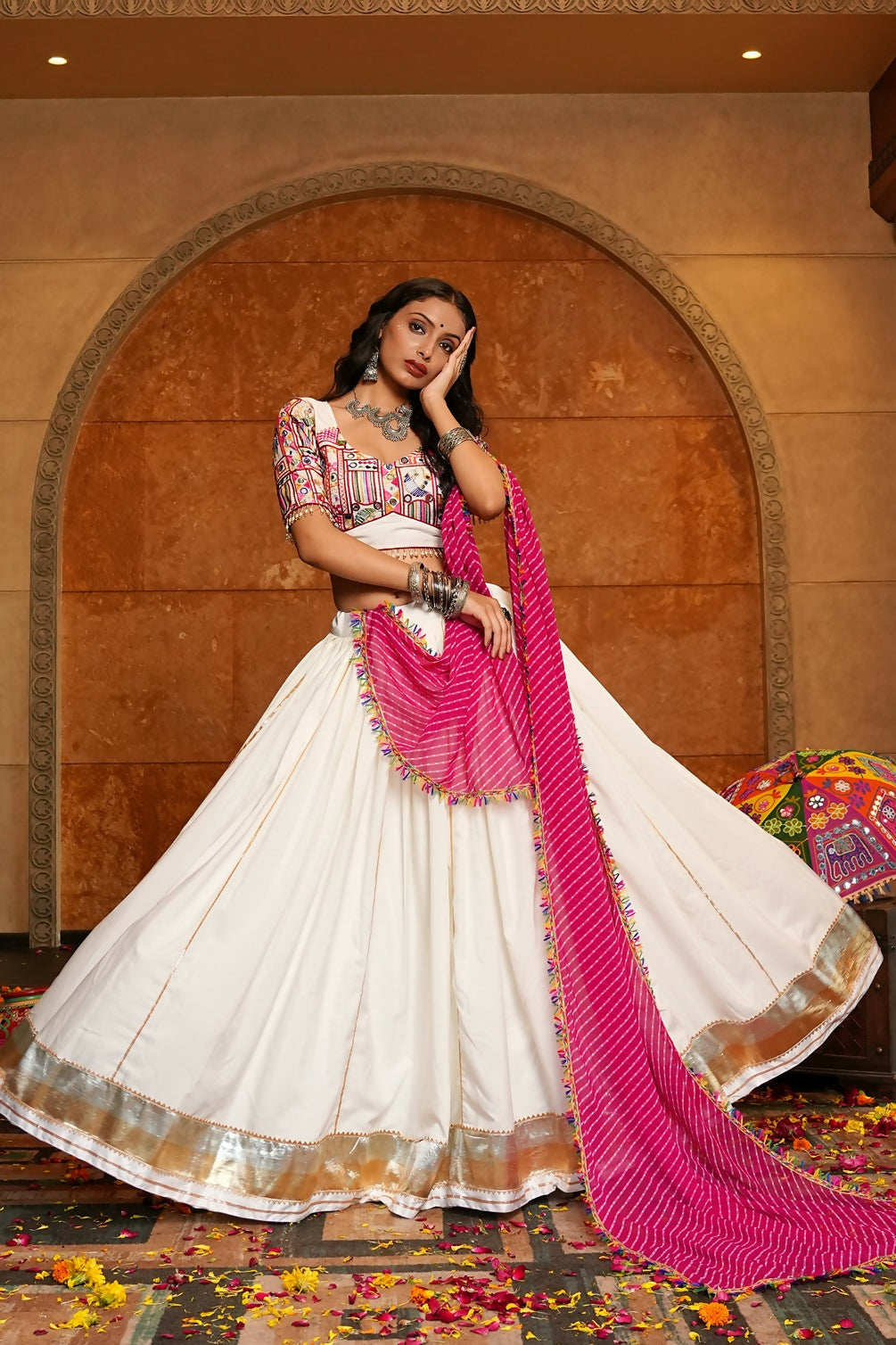 AI Fashion Off White Crepe Designer Navratri Wear Lehenga Choli Collection