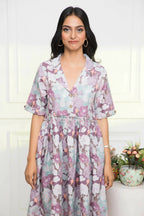 Myshka Women Multi-Floral Rayon A-Line V-Neck Dress - Distacart