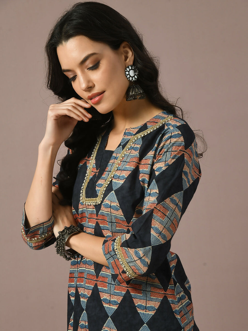 Myshka Women's Multi Printed Cotton Straight Party Kurta Set