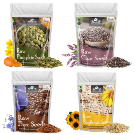 Nature Yard Raw Seeds Combo Pack - Pumpkin, Chia, sunflower & Flax Seeds