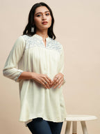 White Rayon Embroidered Top - Tarini