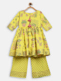 Ahalyaa Mustard Rayon Printed Kids Kurta Palazzo Sets For Kids For Girls