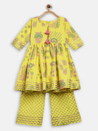 Ahalyaa Mustard Rayon Printed Kids Kurta Palazzo Sets For Kids For Girls