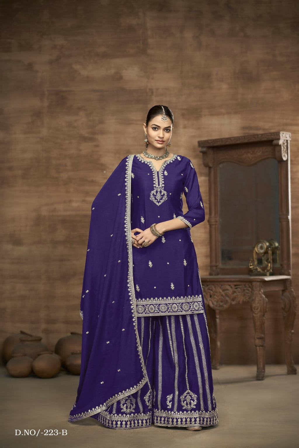 Anaita Blue Chinon Silk Embroidered Stitched Sharara Suit - Distacart