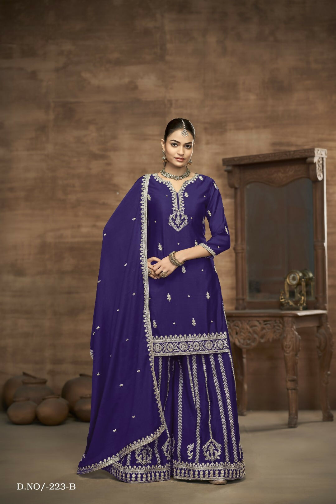 Anaita Blue Chinon Silk Embroidered Stitched Sharara Suit - Distacart