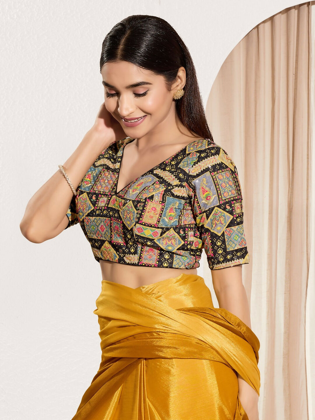 Joban Fashion Black Viscose Rayon Padded Blouse With V Neck Elbow Sleeves - Distacart
