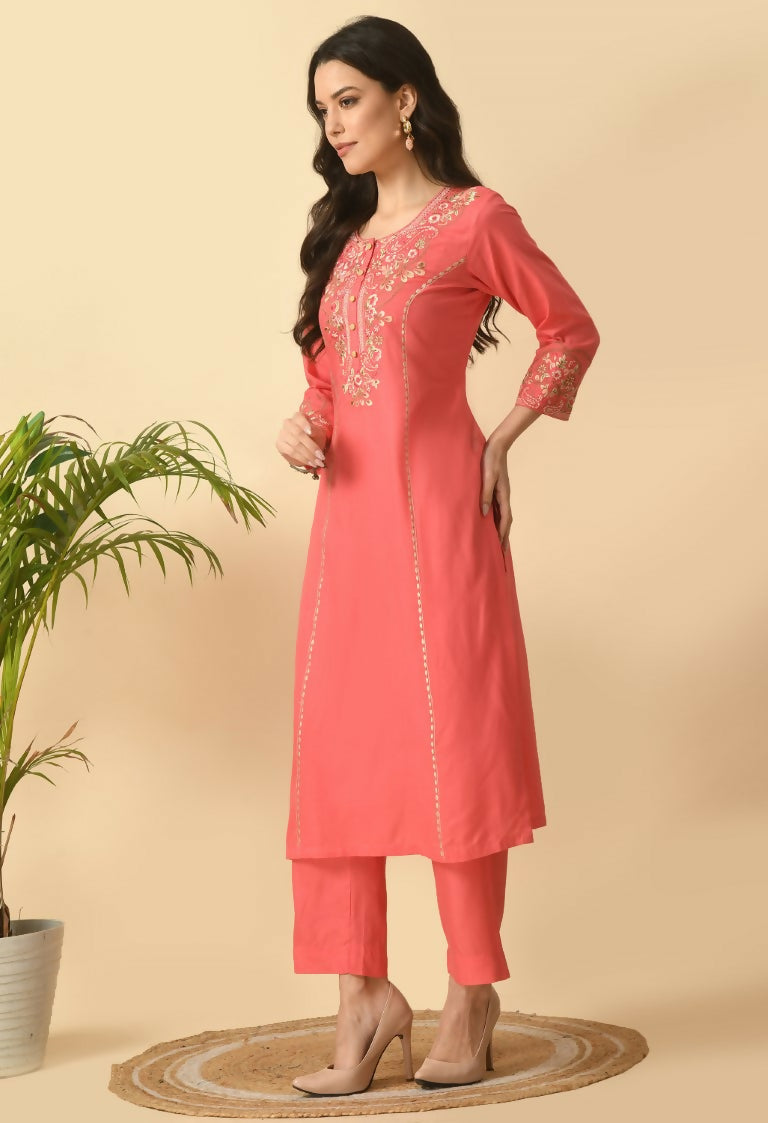 Joban Fashion Coral Cotton Rayon Kurta Set