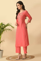 Joban Fashion Coral Cotton Rayon Kurta Set