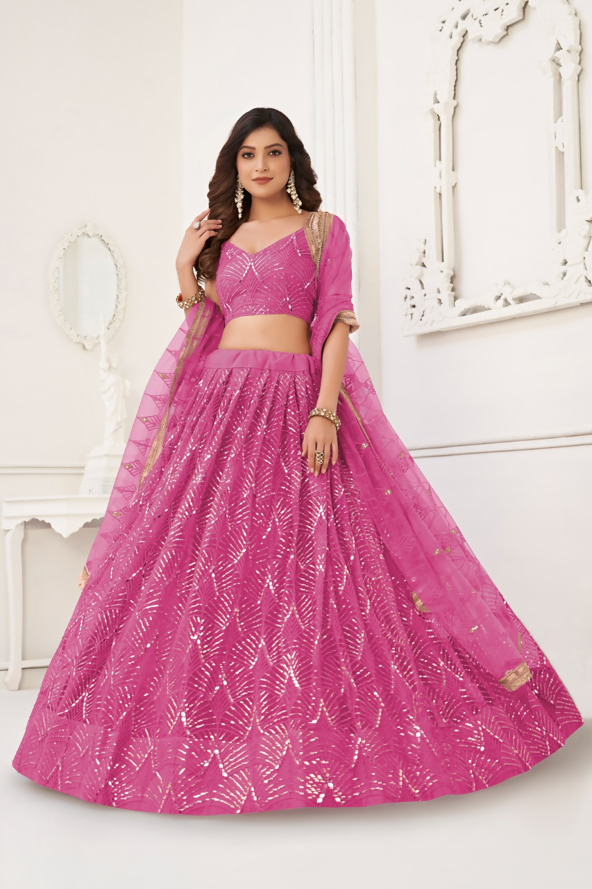 Eilara Pink Thread Sequin Embroidered Net Lehenga Set
