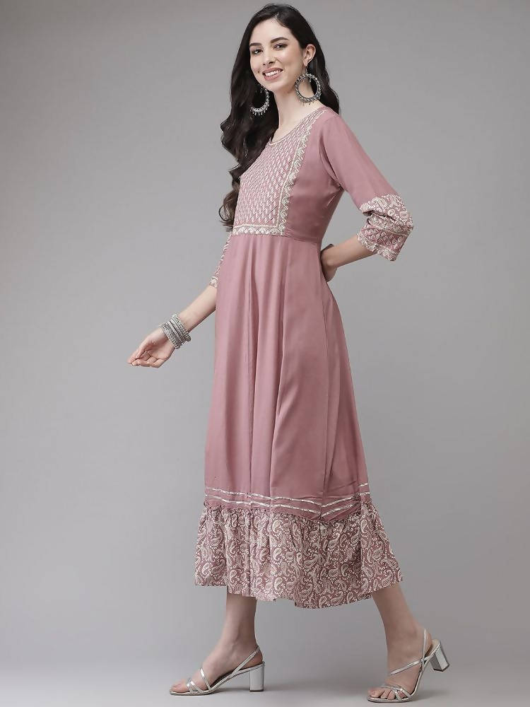 Yufta Pink Embroidered Ethnic Midi Dress