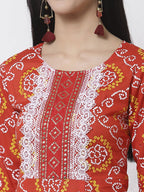 Myshka Women's Pure Cotton Round Neck Printed 3/4 Sleeve Dress