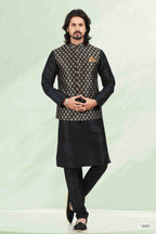 Raivat Ethnic Jacquard Banarasi Silk Woven Work 3 Pics Jacket Set In Black Colour - Distacart