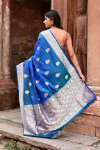Joban Fashion Blue Banarasi Katan Pure Handloom Banarasi Silk Saree