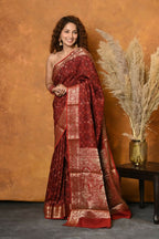 Very Much Indian Modal Silk Ajrakh Handblock Printed Natural Dyes With Designer Border Saree - Red