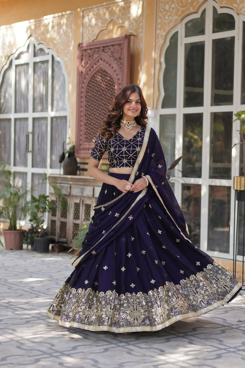 Vastranavya Designer Heavy Sequins & Thread Embroidered work Lehenga Choli - Purple