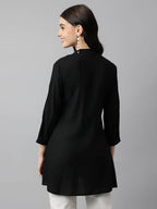 Black Rayon Yoke Embroidered A-line Top - Tarini