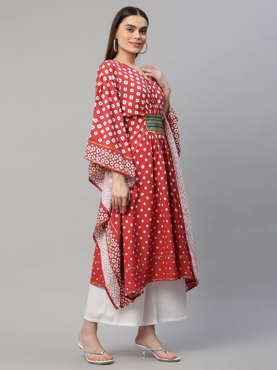 Ahalyaa Women Maroon Crepe Digital Printed Flared Sleeve Kaftan Kurta - Distacart