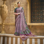 Purple Gajji Silk Diamond With Handwork Saree With Unstitched Blouse - Norita Gajri