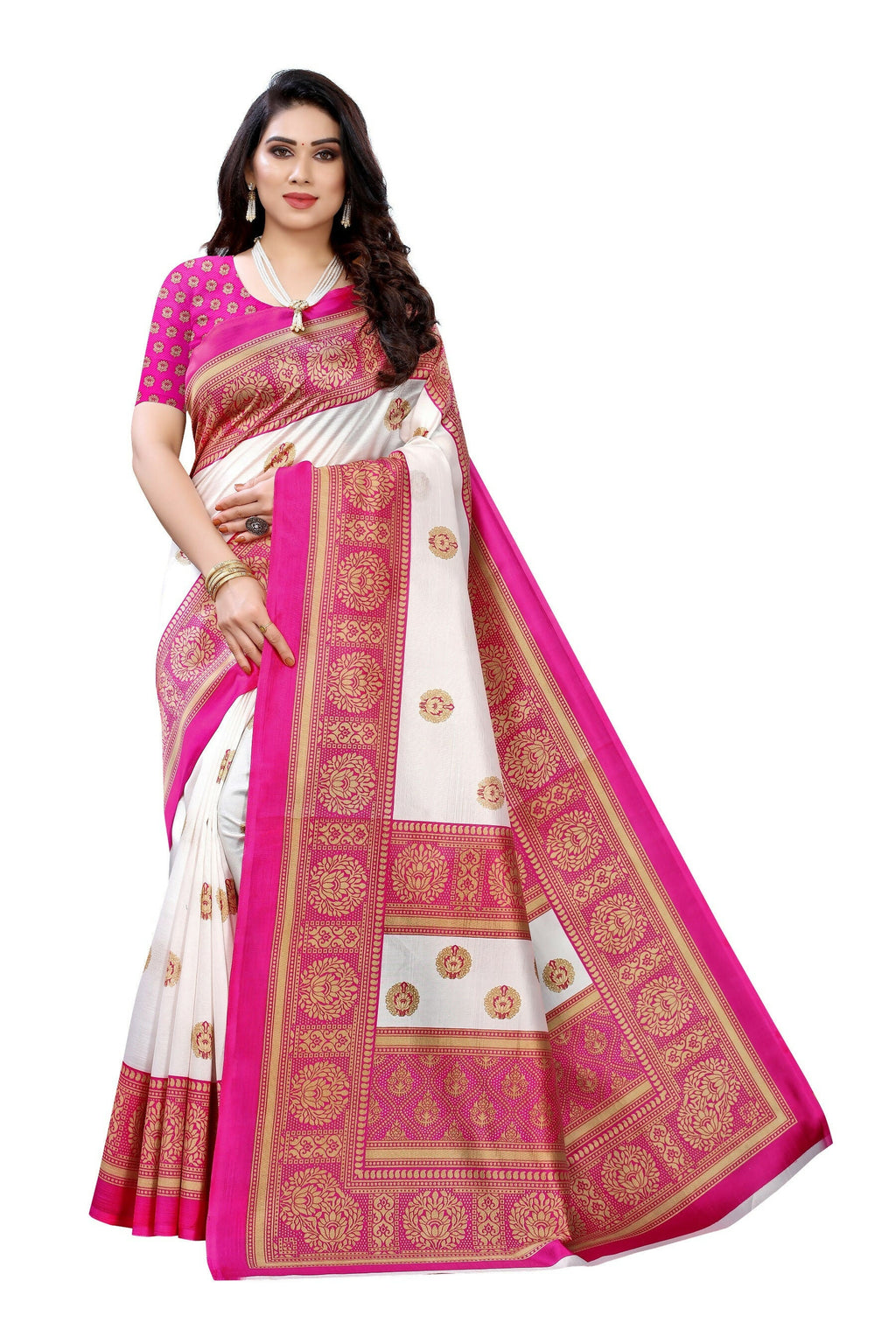 Vamika Pink Printed Art Silk Saree
