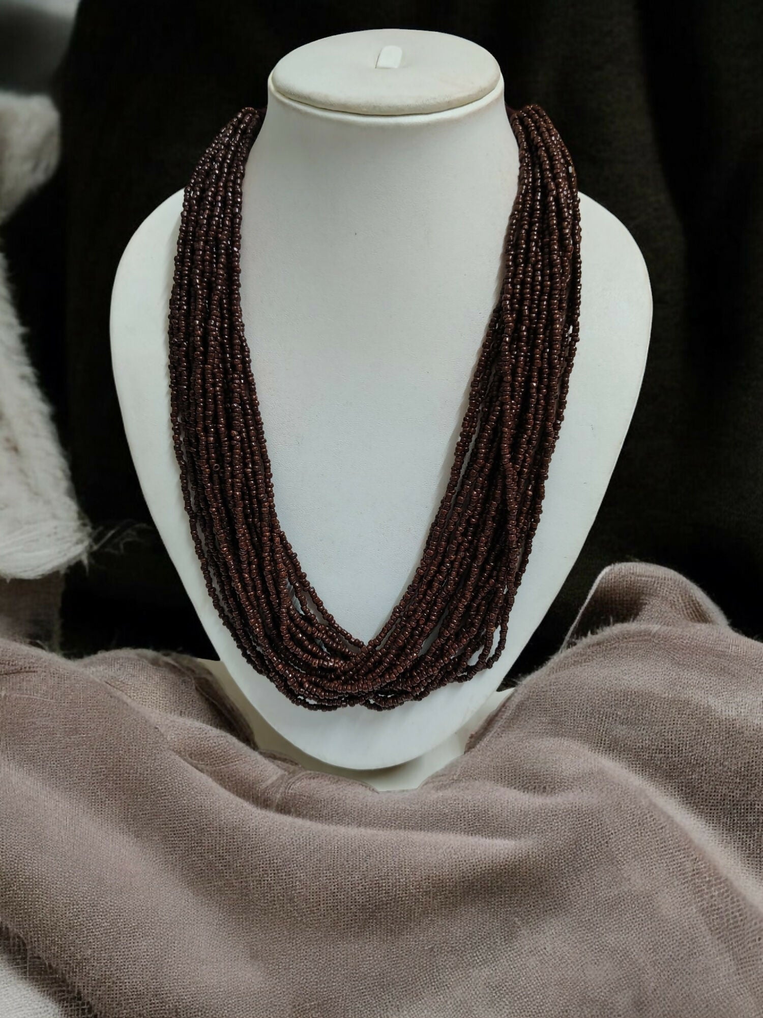 Inhanns Handmade Beaded Multilayer Necklace, 20 Layers - Coffee Brown