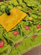 Teeya Creation Green Rangoli Silk Embroidery Work Party Wear Designer Saree - Distacart