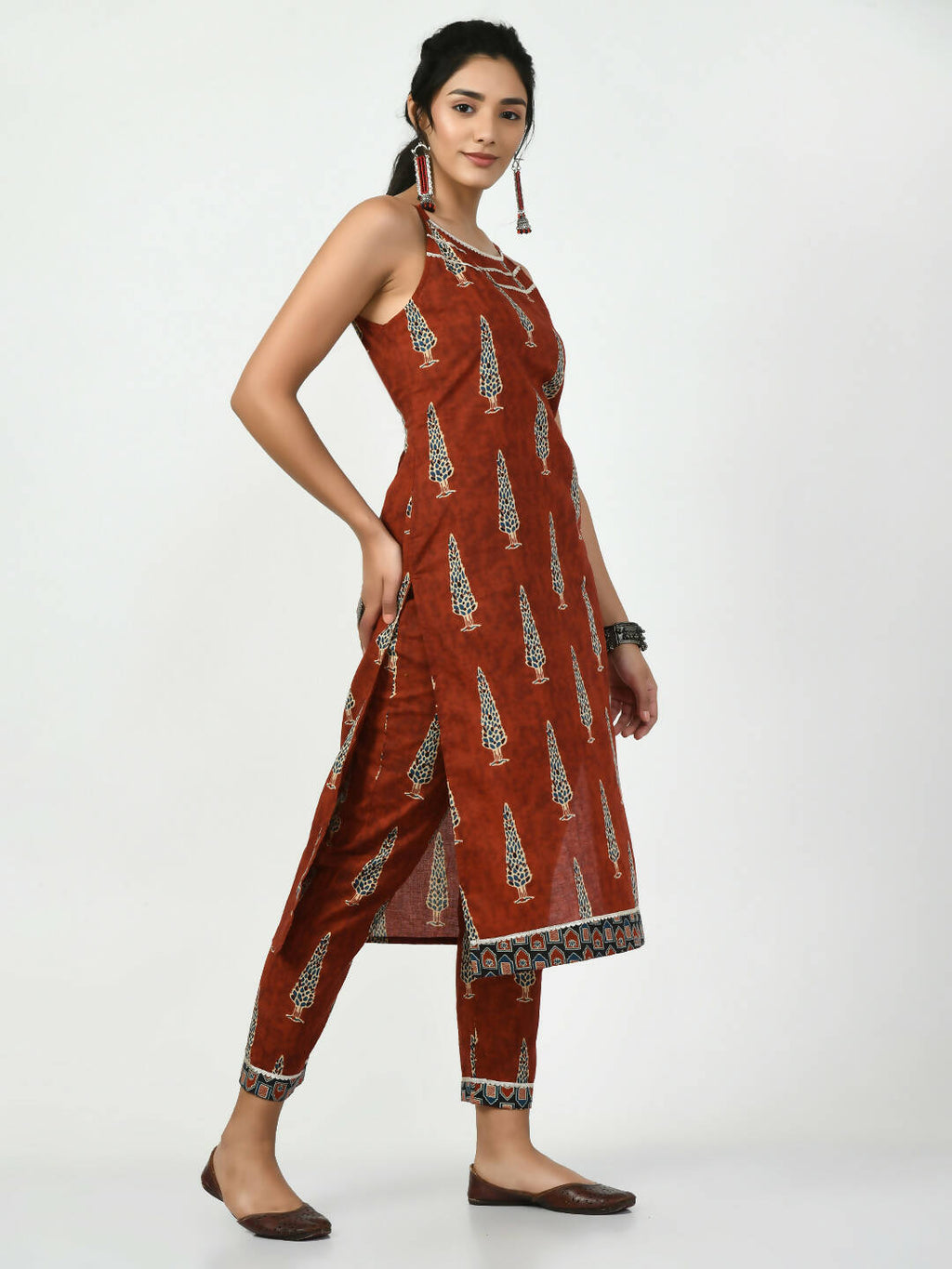 Myshka Women's Rust Straight Printed Kurta