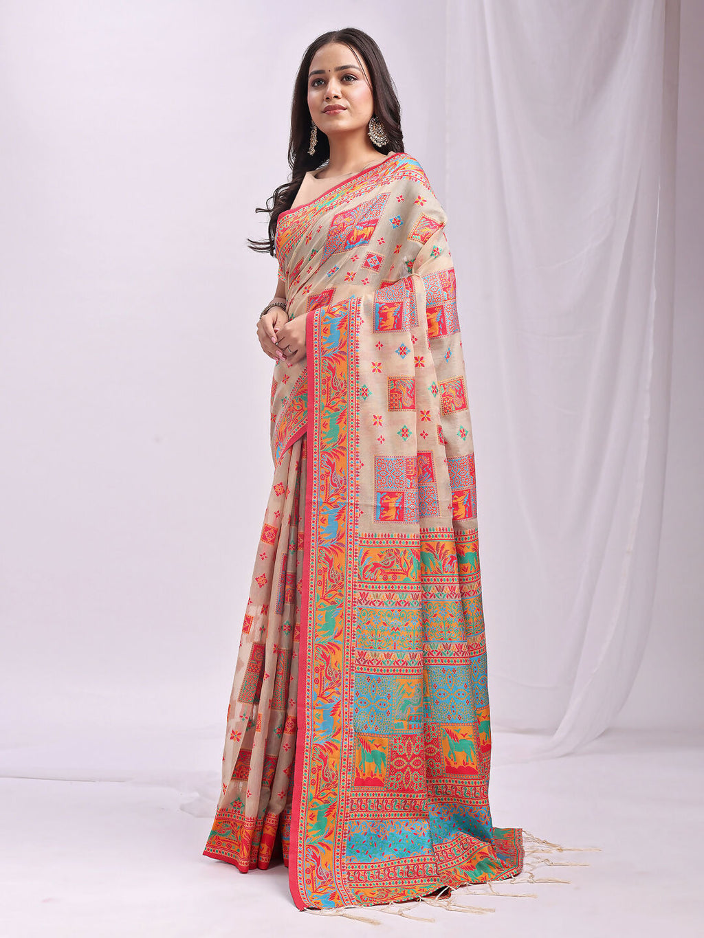 Shree Shyam Fashion Vastraloom Off White Linen Cotton Saree