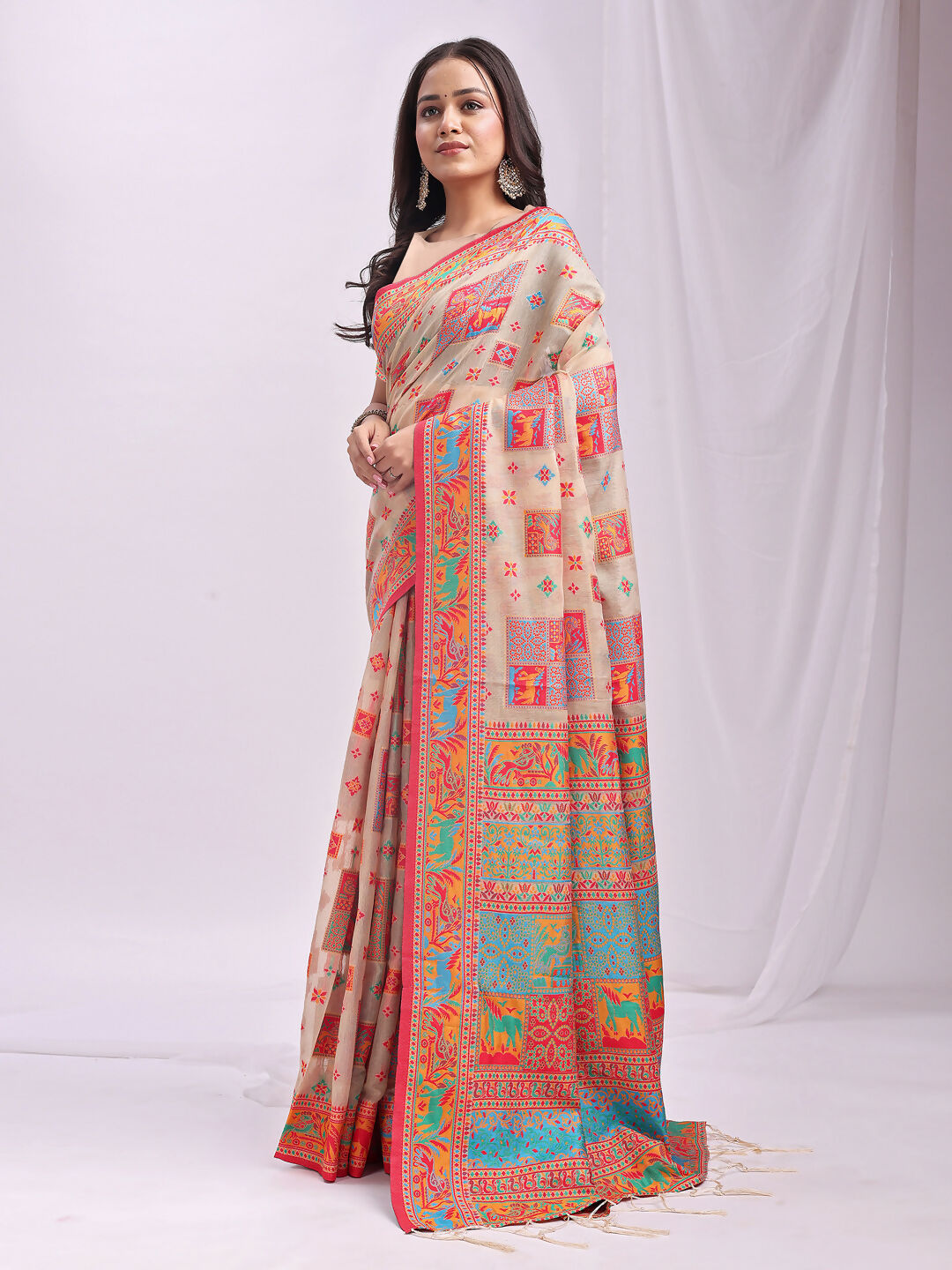 Shree Shyam Fashion Vastraloom Off White Linen Cotton Saree