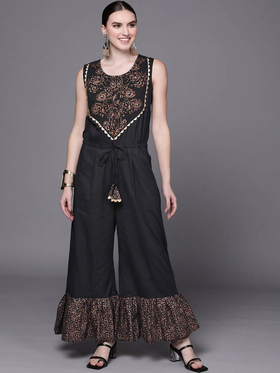 Ahalyaa Women Black Printed Basic Jumpsuit - Distacart