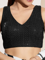 Joban Fashion Black Sequin Padded Blouse With V Neck Sleeveless - Distacart