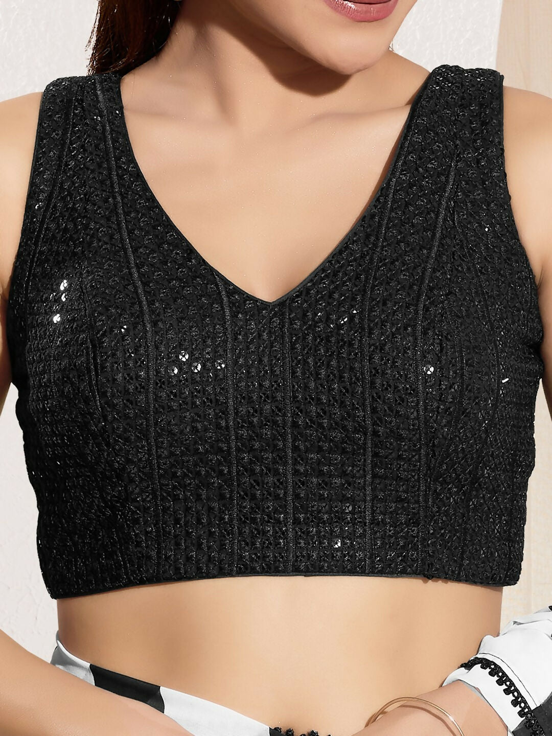 Joban Fashion Black Sequin Padded Blouse With V Neck Sleeveless - Distacart