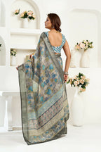 Joban Fashion  Dusty Brown Floral & Ethnic Motifs Linen Ready To Wear Saree With Unstitched Blouse - Distacart