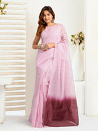 Joban Fashion Light Pink  Striped Linen Ready To Wear Saree With Unstitched Blouse - Distacart