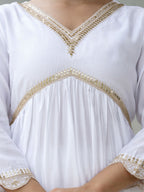 The52 White Women's Gorgeous Embroidered Chanderi Fabric Straight Kurta, Pant and Dupatta Set - Distacart