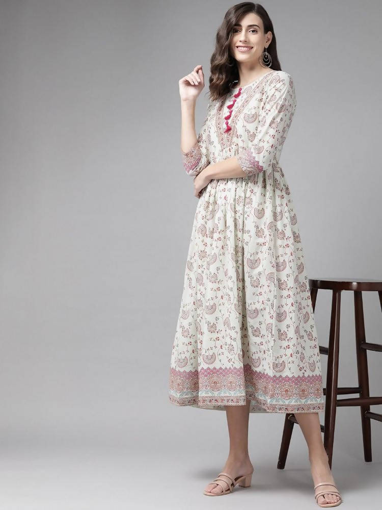 Yufta Off White Floral Ethnic Maxi Dress