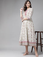 Yufta Off White Floral Ethnic Maxi Dress