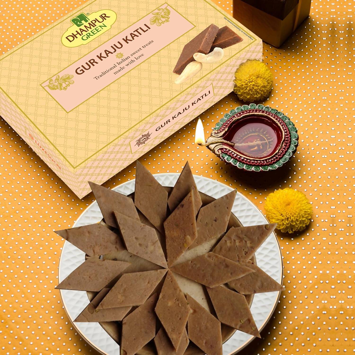 Dhampur Green Gur Kaju Katli - Distacart