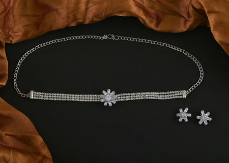 Joban Fashion Women Silver White Ad Necklace Set With Earrings