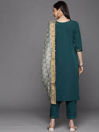 Ahalyaa Womens Dark Green Crepe Smoke Printed Kurta Pant Set With Dupatta - Distacart