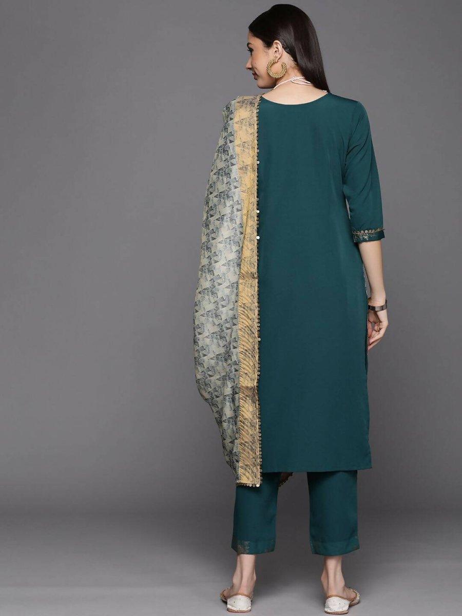 Ahalyaa Womens Dark Green Crepe Smoke Printed Kurta Pant Set With Dupatta - Distacart