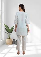 Joban Fashion Sky Blue Linen Embroidered Readymade Cord Set - Distacart