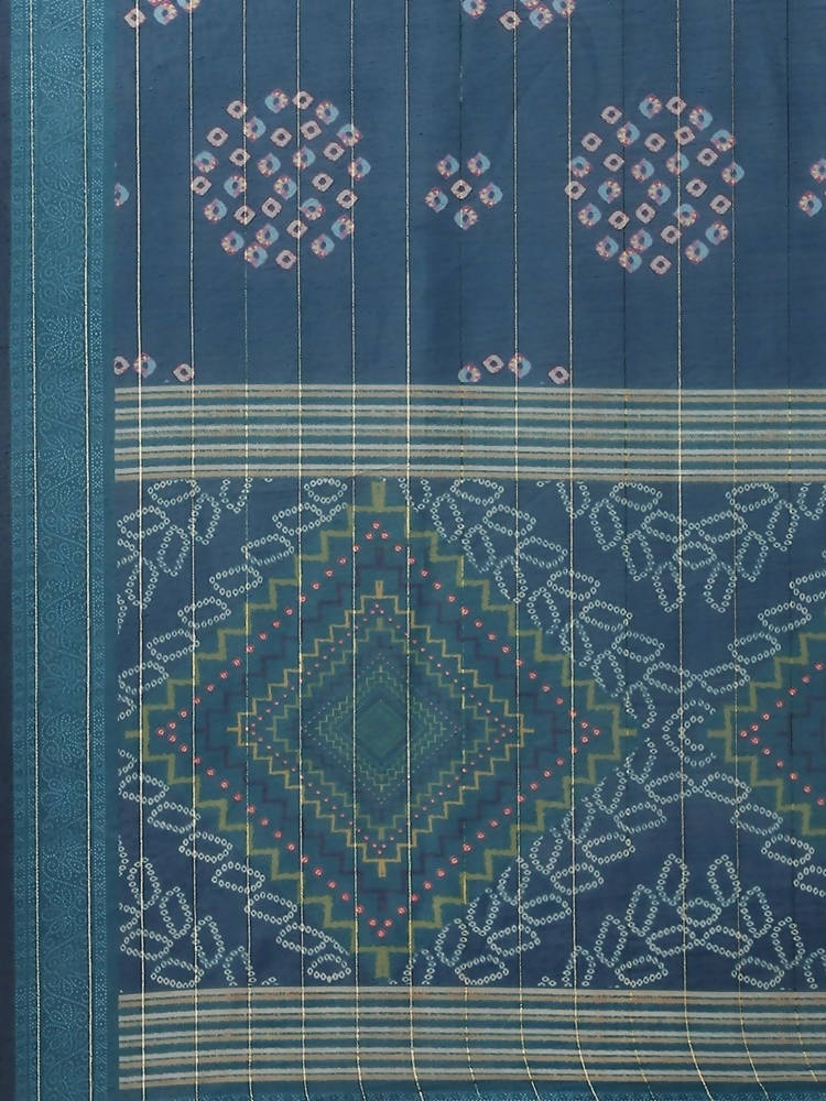 Yufta Women Blue Bandhani Printed Regular Gotta Patti Kurta with Palazzo & With Dupatta