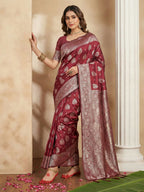 Shree Shyam Fashion Maroon Silk Blend Saree - Distacart