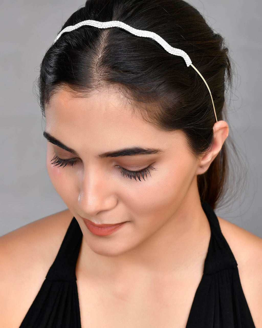 VOJ Silver Plated AD Studded Wave Shaped Hairband