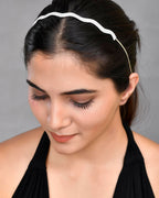 VOJ Silver Plated AD Studded Wave Shaped Hairband