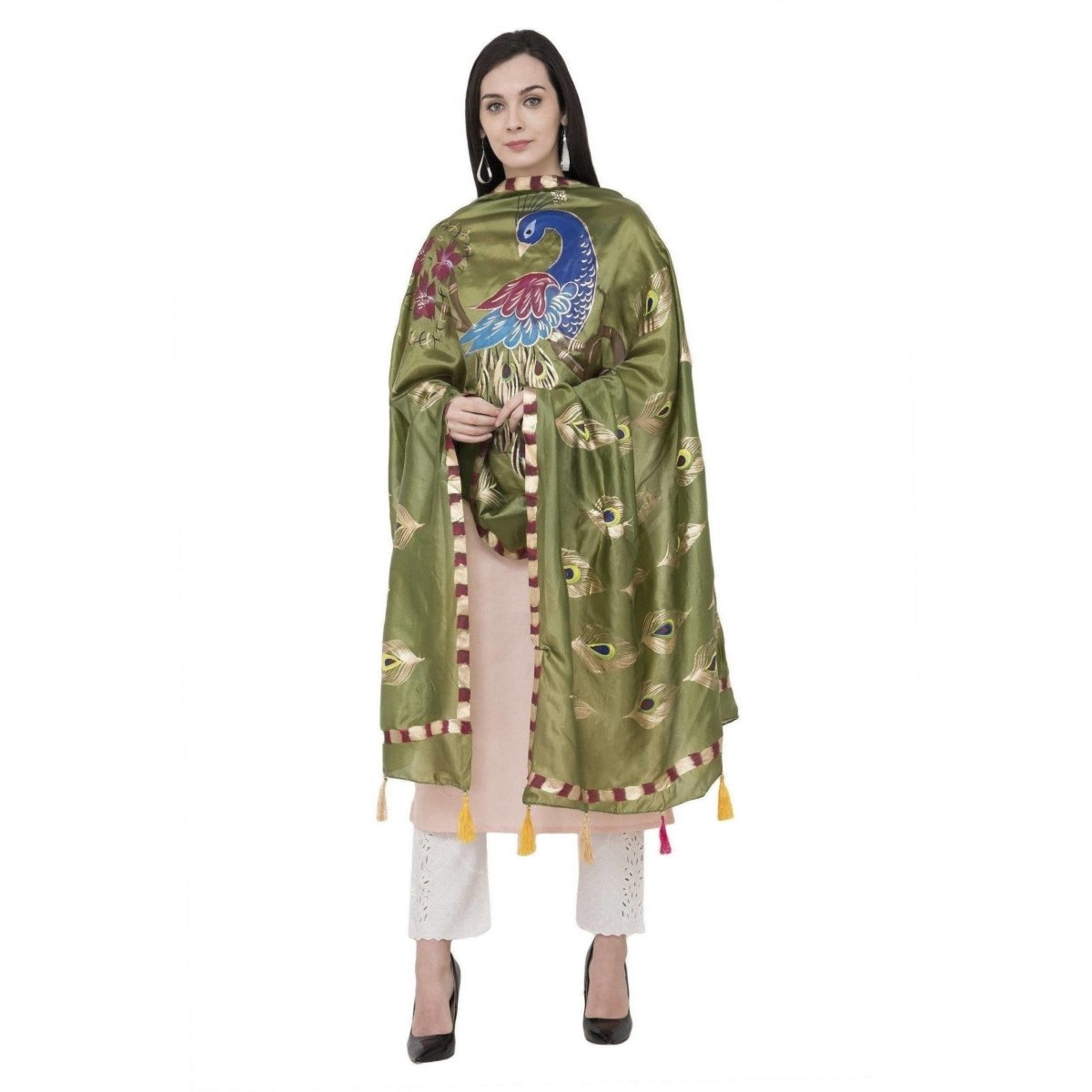 A R Silk Silk Peacock Multi Fancy Dupatta Color Mehendi Green Dupatta or Chunni