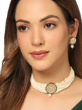 NVR Women Gold-Polished Kundan Studded Jewellery Set
